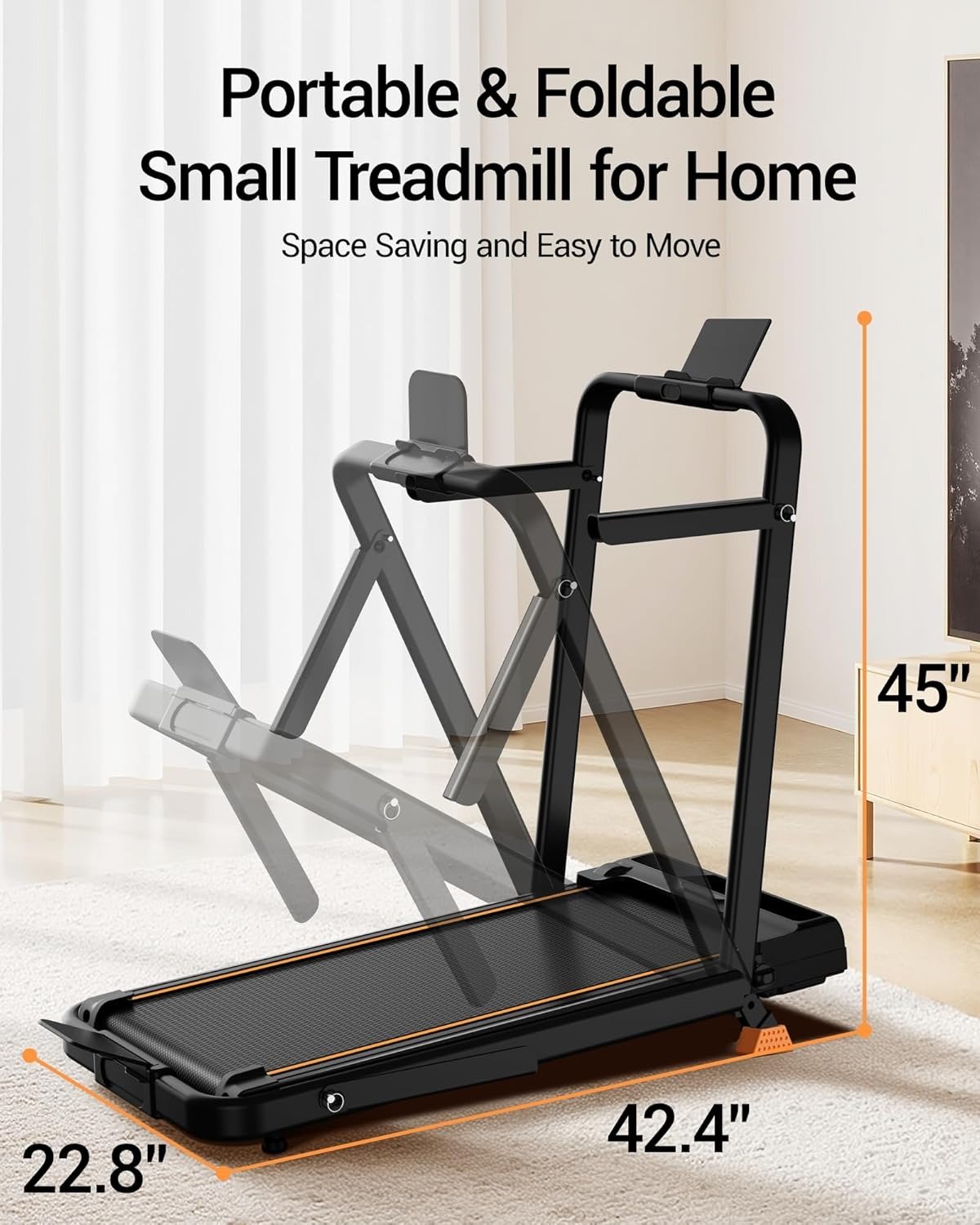 4-in-1 Under Desk Treadmill with Handles, Foldable Treadmill with 2.5 HP Quiet Brushless, 330 LBS Capacity