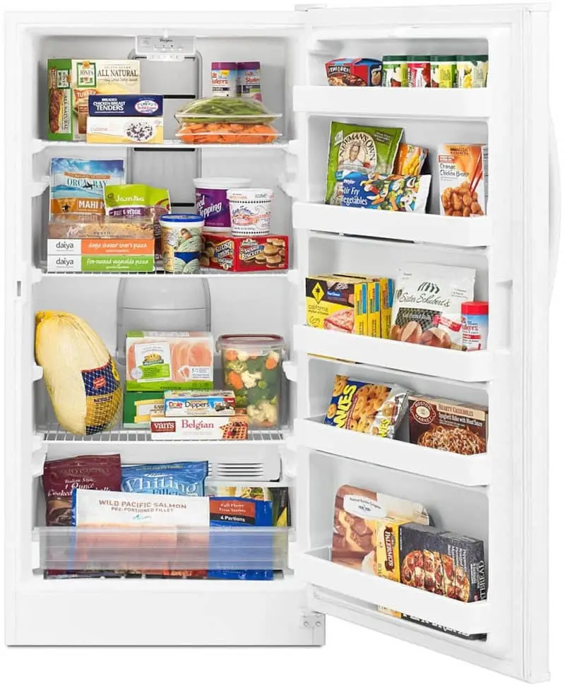 Whirlpool 16 Cu. Ft. Upright Frost-Free Freezer – White Finish with Digital Controls and Spill-Resistant Shelves