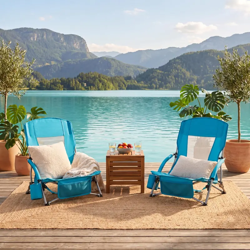 Set of Two Lightweight Folding Beach Chairs – Low-Profile Portable Camp Seating for Adults