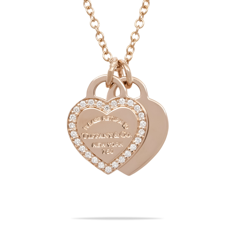 Tiffany & Co. Return To Double Heart Necklace 18K Rose Gold Diamond