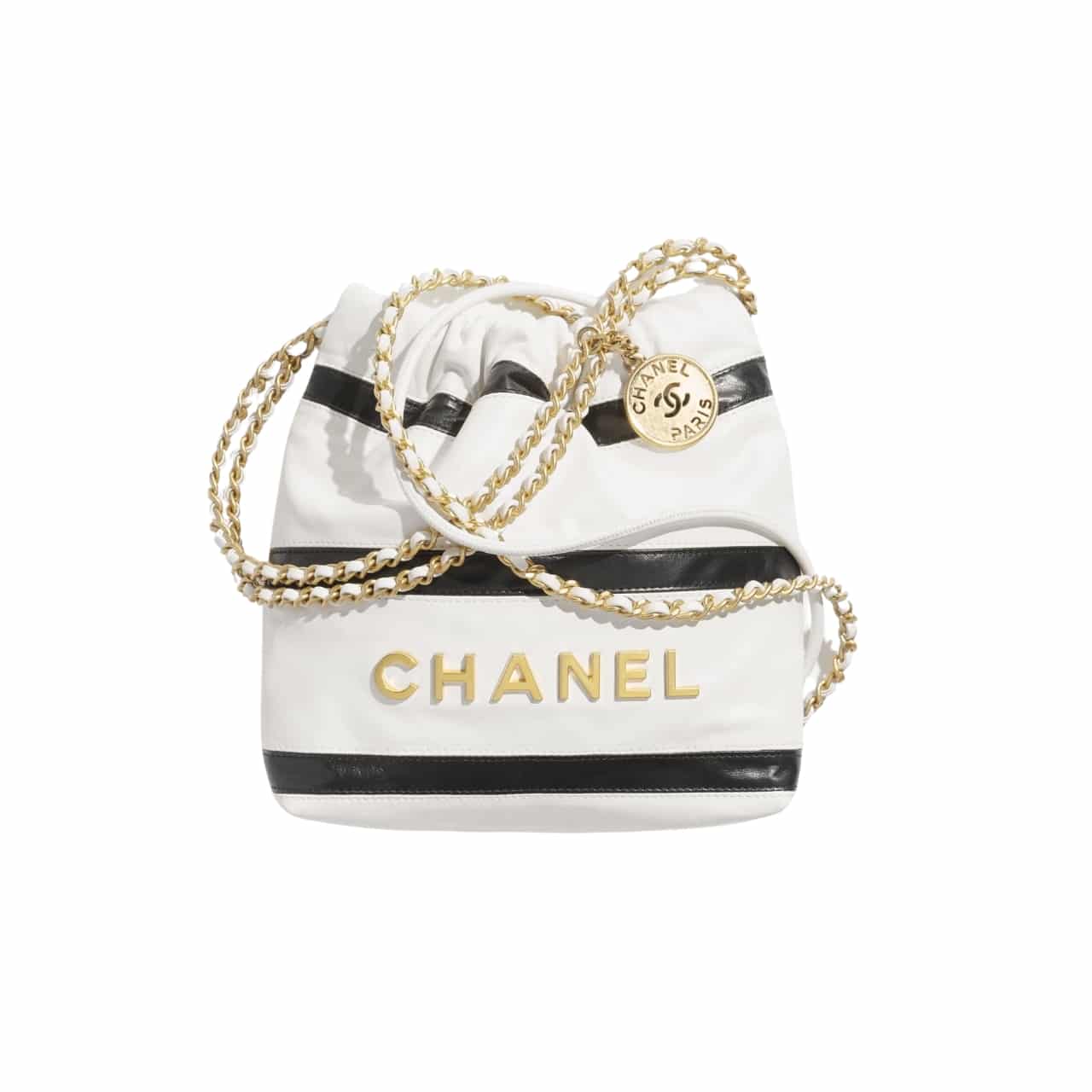 Chanel 22 Small Handbag Black White Gold Tone Metal 19Cm/7.5in As3980 B16652 Ny081
