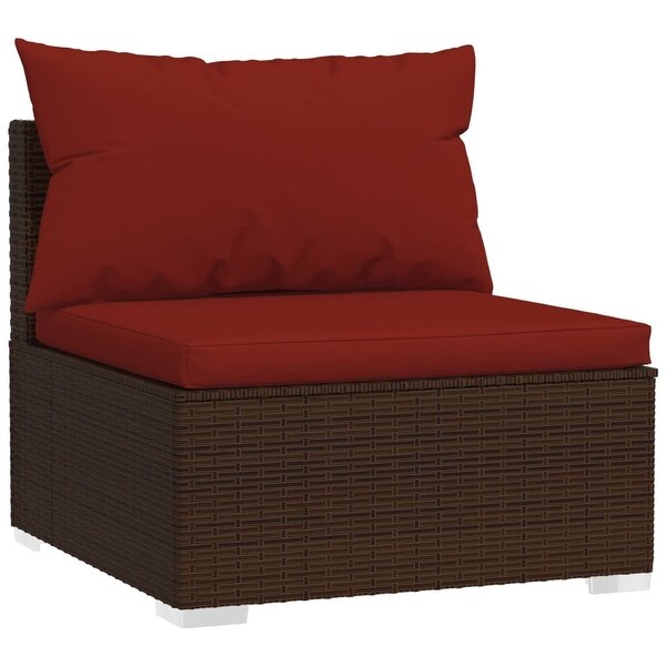 vidaXL Patio Lounge Set with Cushions Poly Rattan Brown