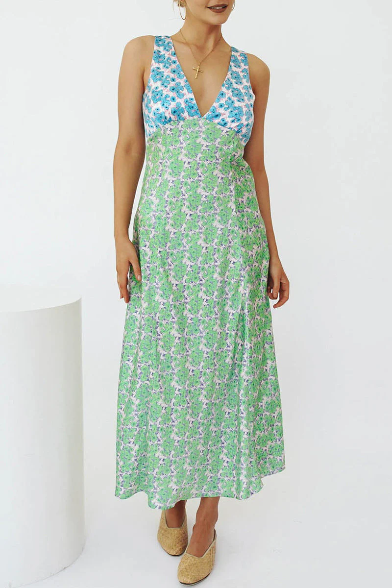 Geometric Print V-Neck Sleeveless Maxi DressClistos