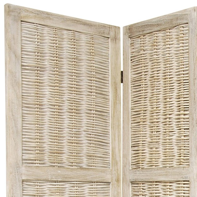 5 1 2 Ft Tall Bamboo Matchstick Woven Room Divider Burnt White 4 Panel