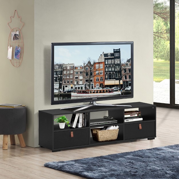 Costway Tv Stand Entertainment Media Center Console For Tv x27 s Up To 60 x27 x27 W drawers Walnut black