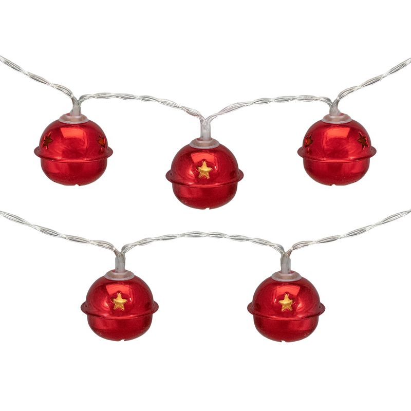 Northlight LED Red Jingle Bells Christmas Light Set - Warm White - 4.5' Clear Wire - 10pcs