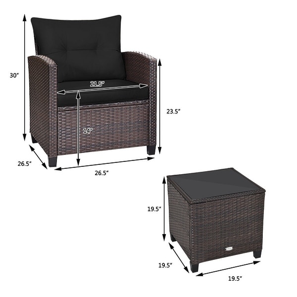 3 Pieces Rattan Patio Furniture Set with Washable Cushion