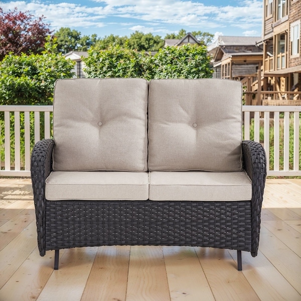Gymojoy Stylish Patio Loveseat Glider Sofa with Cushions