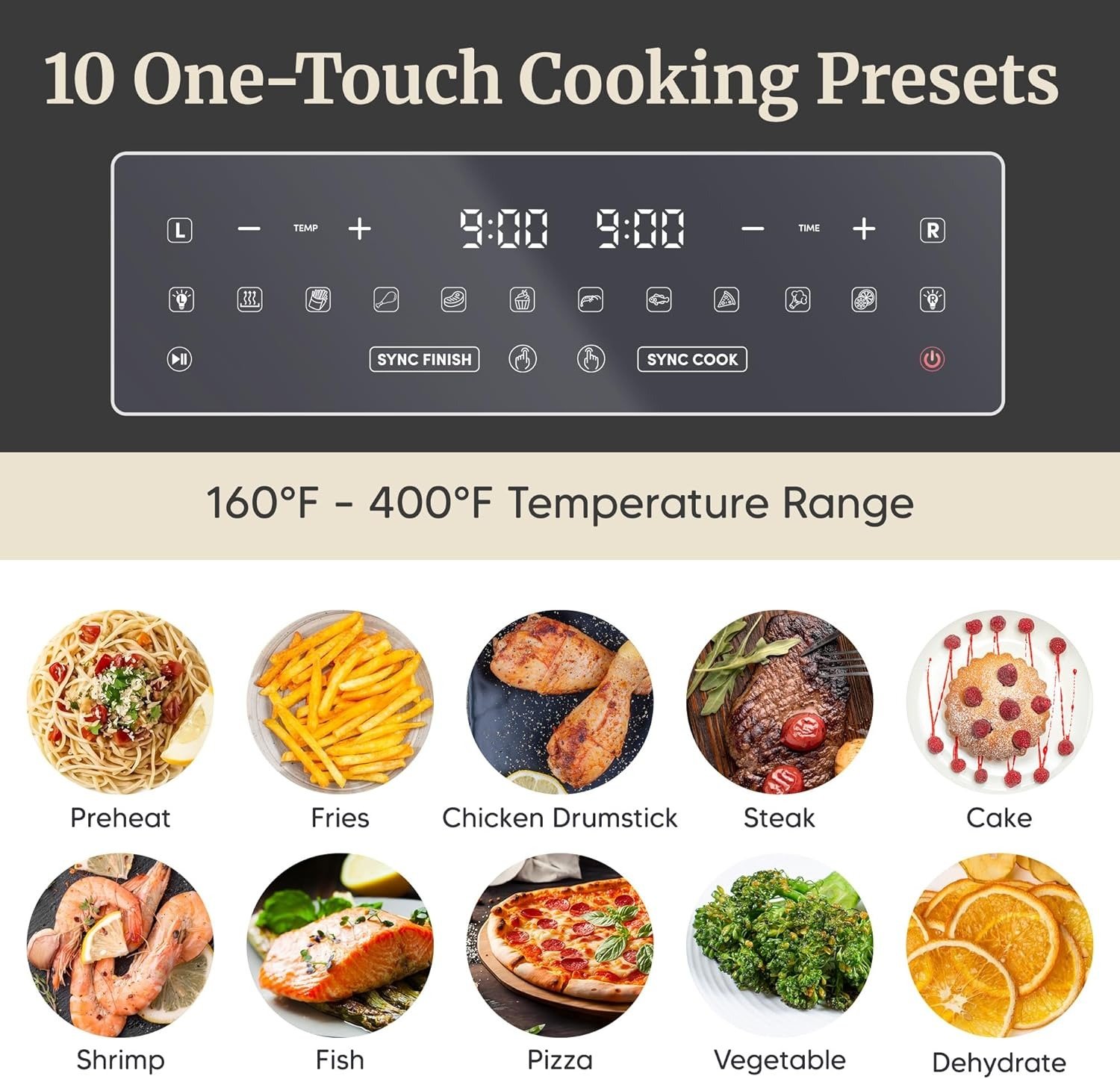 Dual Independent Zone Air Fryer, Dishwasher Safe, Multi-Functional Cooking, Compact Design