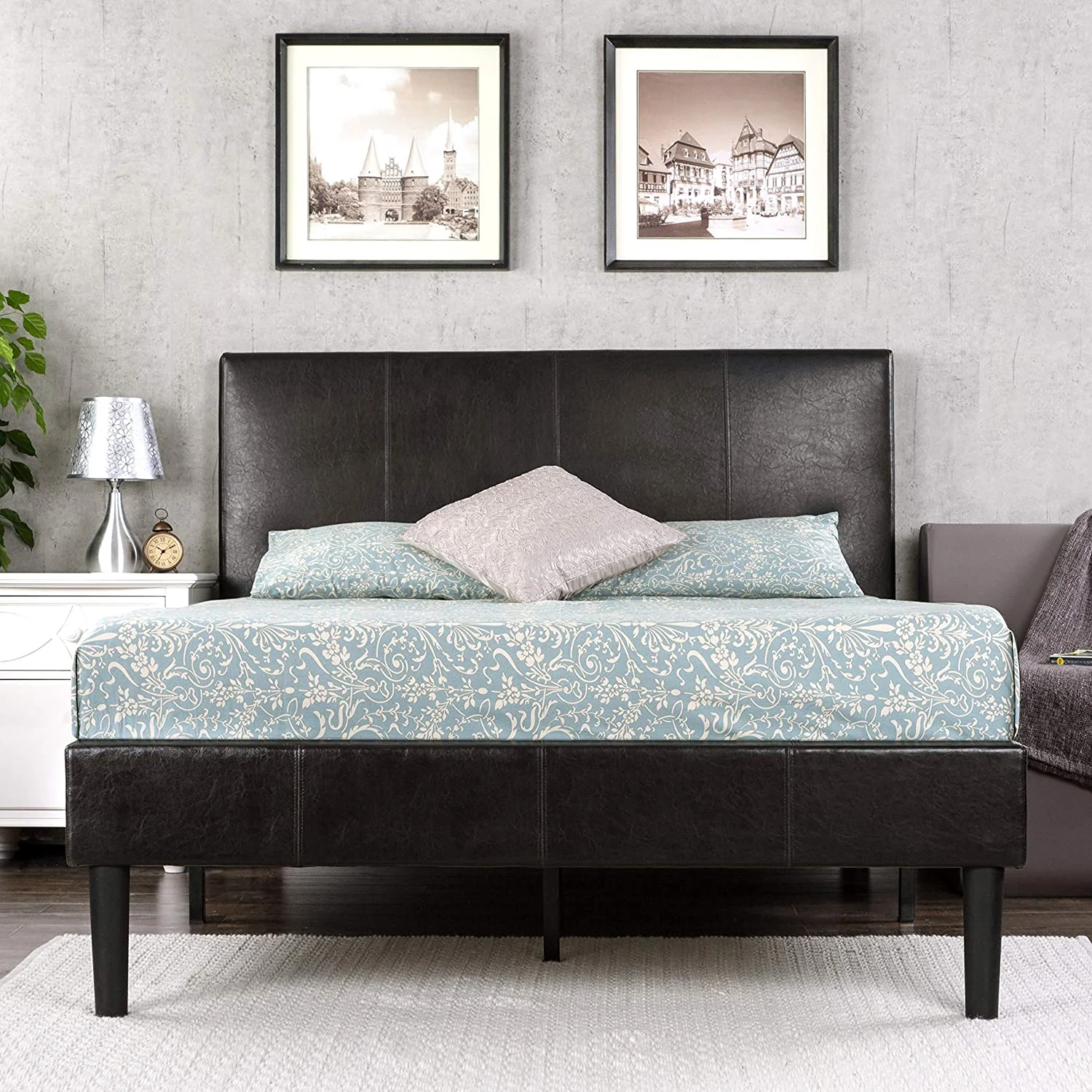Gerard Faux Leather Upholstered Platform Bed Frame / Mattress Foundation / Wood Slat Support / No Box Spring Needed / Easy Assembly  California King