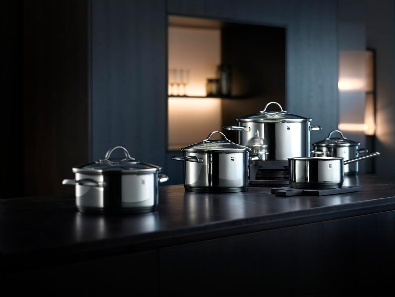 5-Piece Stainless Steel Cookware Set Silver Polished Induction Compatible Oven Dishwasher Safe