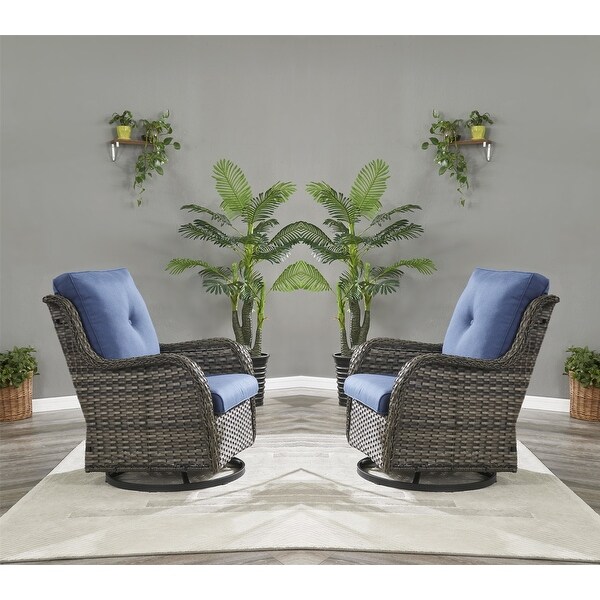 3Piece Rattan Wicker Rocking Swivel Chair Set with Table