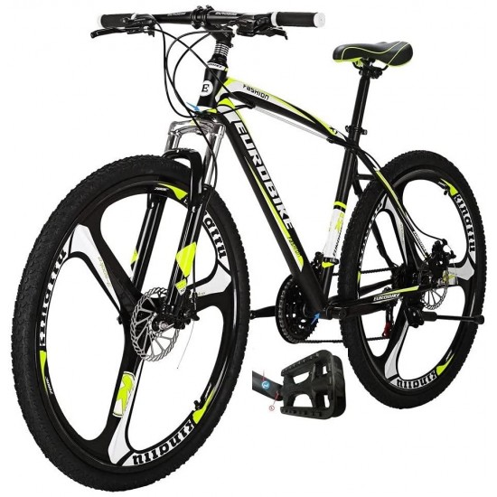 Mountain Bikes X1 27.5 Inches 3 Spoke Wheel 21 Speed Dual Disc Brake Bicycle Blackyellow