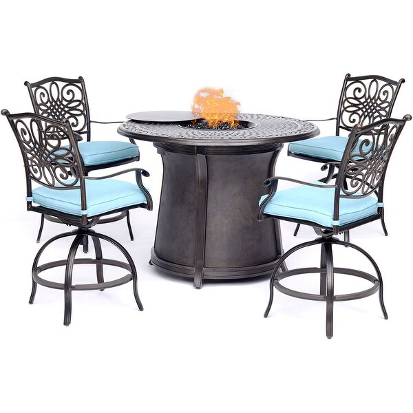 Hanover Traditions 5Piece HighDining Set with 4 Swivel Chairs and a 40,000 BTU Casttop Fire Pit Table