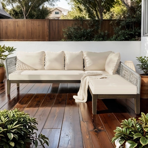 LShaped Outdoor Sectional Sofa with Cushions Rope Patio Sofa Set,Gray+Beige