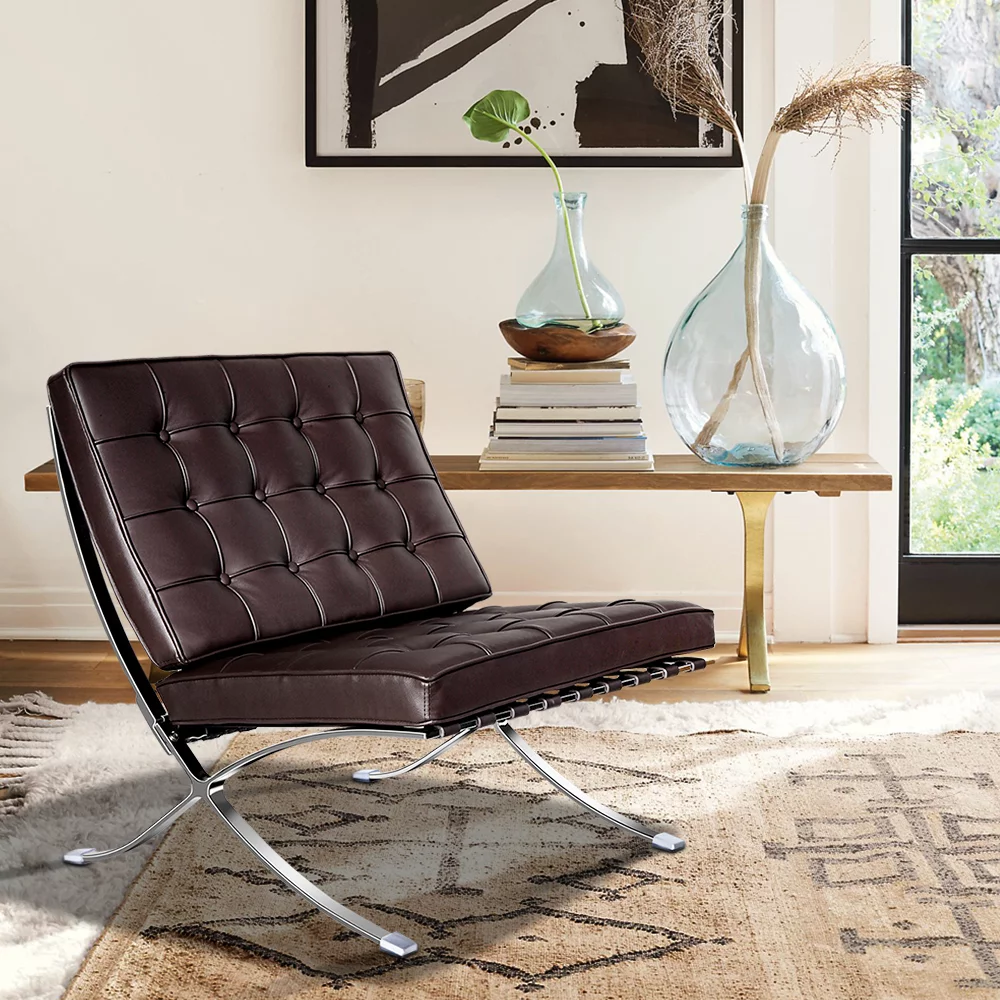 Modern Leisure Chair Lounge chair Leather Side Chair Club Chair with Stainless Steel Frame for Bedroom Living Reading Rome