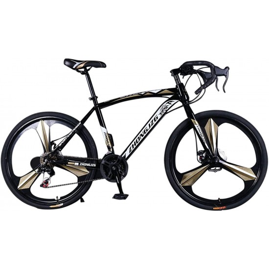 Road Bike Aluminum 700C Wheels 21 Speed Dual Disc Brakes Full Suspension 26 inch Road Bicycles with Simanos Aluminum Frame for Men Women(Gold), Small
