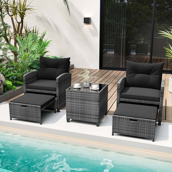 Costway 5 Piece Patio Rattan Furniture with 2 Ottomans and Tempered