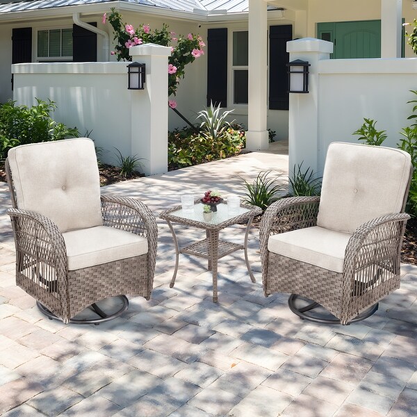 Cozywor 3Piece Wicker Outdoor Patio Swivel Rocking Chair Set