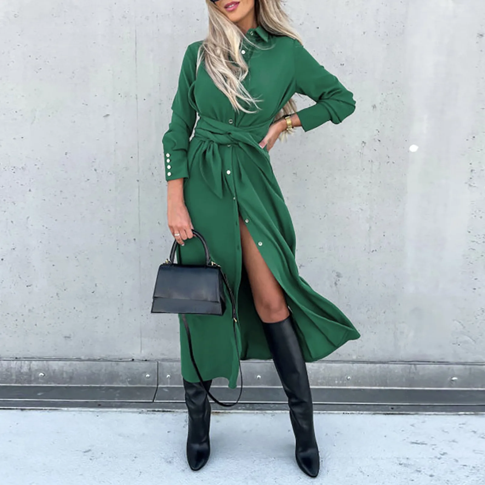 Elegant Long Sleeve Maxi Dress | Button Down Shirt DressClistos