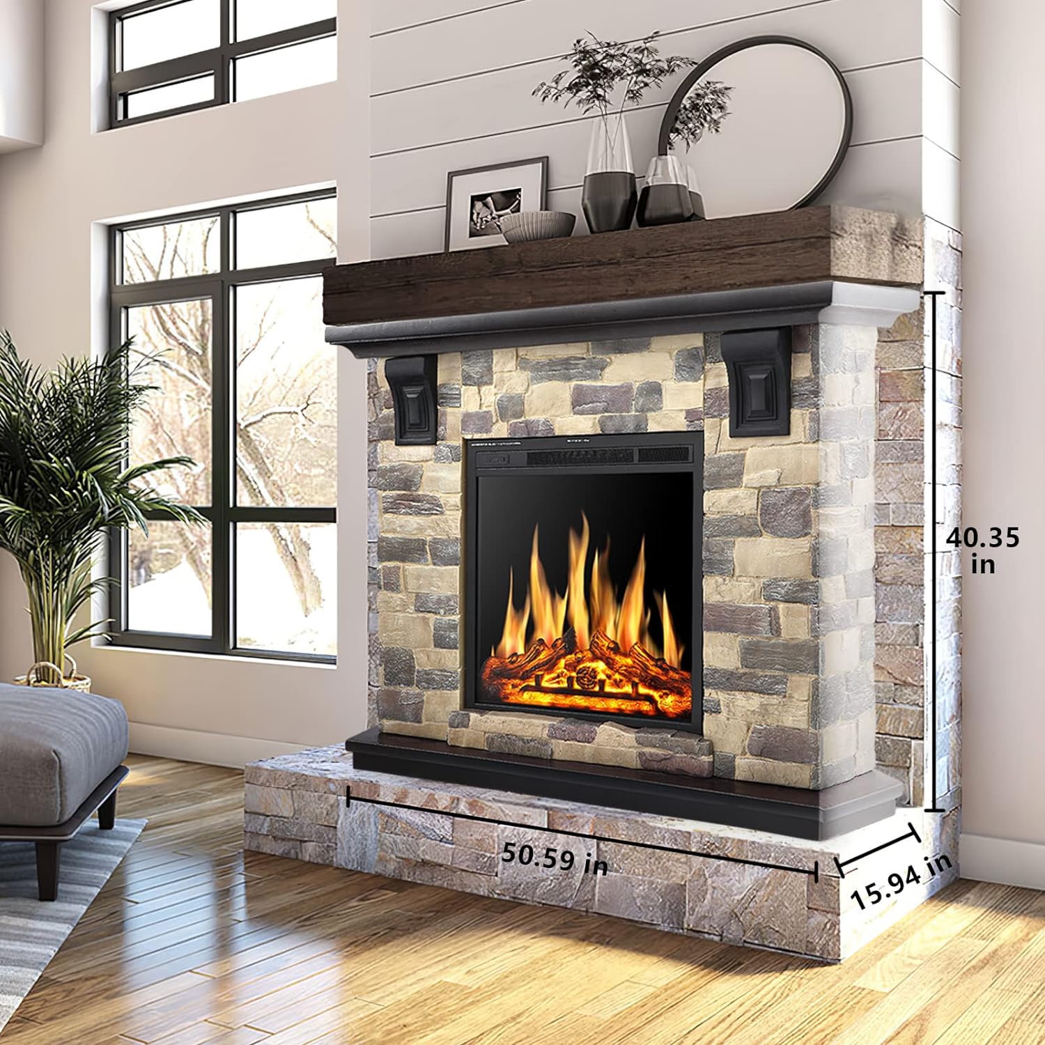 50 Inch Electric Fireplace Stone Mantel Package Y4926