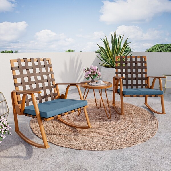 COSIEST Outdoor Patio Rocking Chairs Set of 3 in Faux Leather