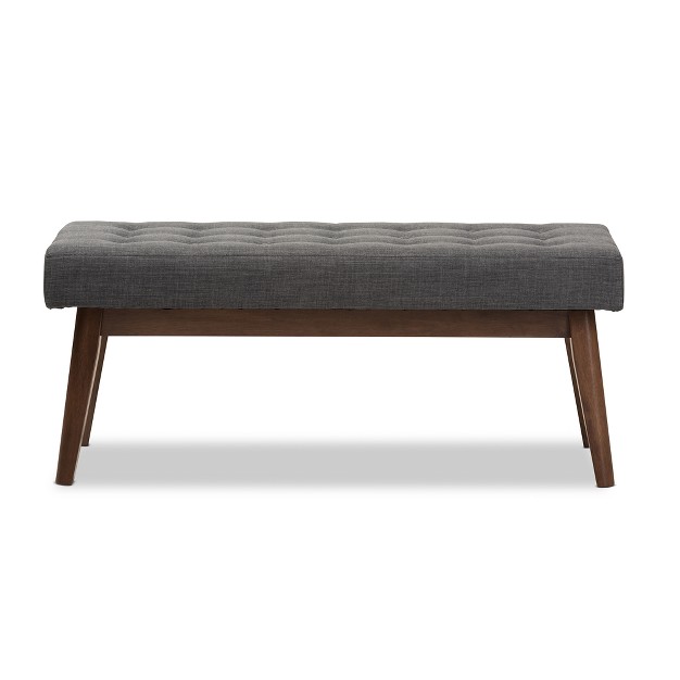 Elia Mid Century Modern Walnut Wood Fabric Button Tufted Bench Baxton Studio