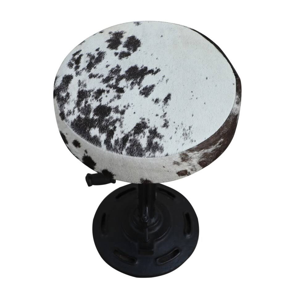 Rhys Metal Crank Bar Stool with Black u0026 White Cowhide Seat