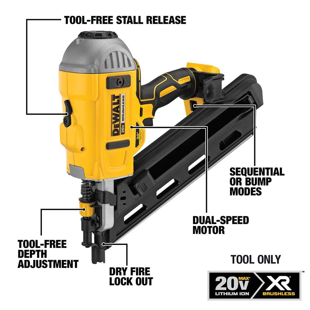 DEWALT 20V MAX XR Lithium-Ion Cordless Brushless 2-Speed 30-Degree Paper Collated Framing Nailer DCN692B