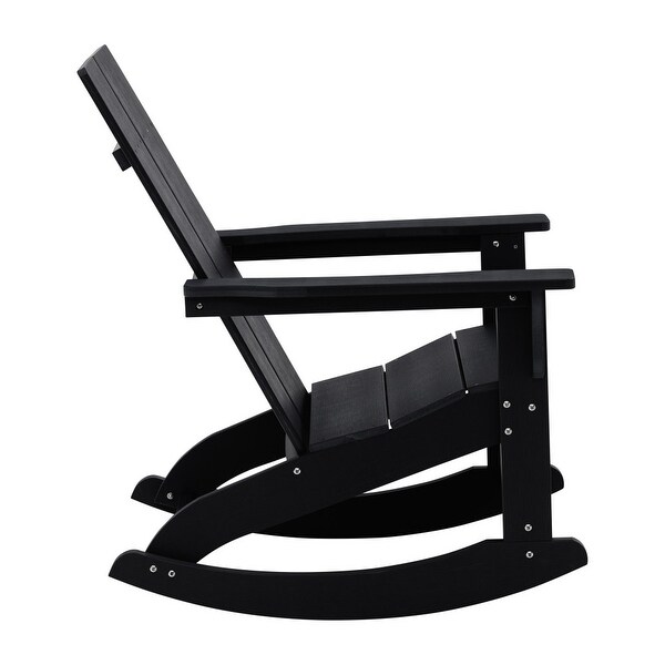 2 Modern Dual Slat Poly Resin Adirondack Rocking Chairs with Side Table