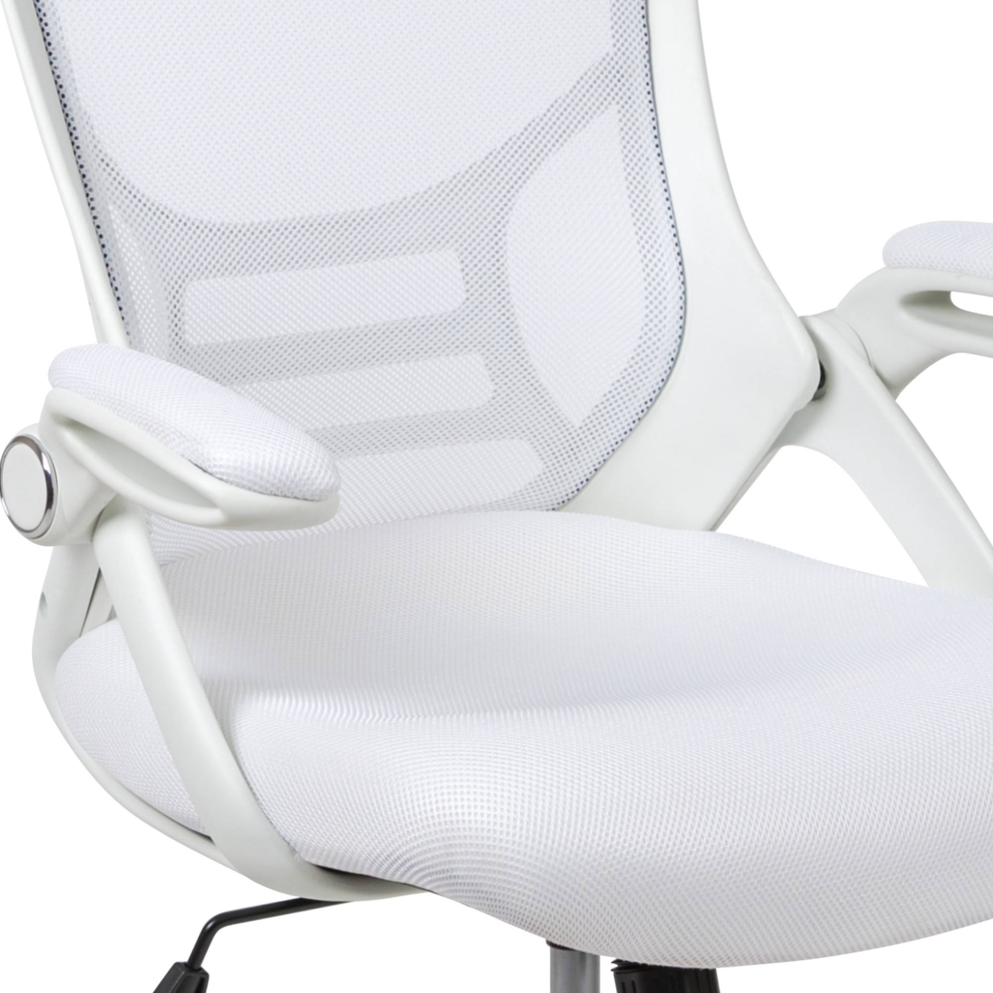 Emma and Oliver High Back White Mesh Ergonomic Office Chair with White Frame and Flip-Up Arms
