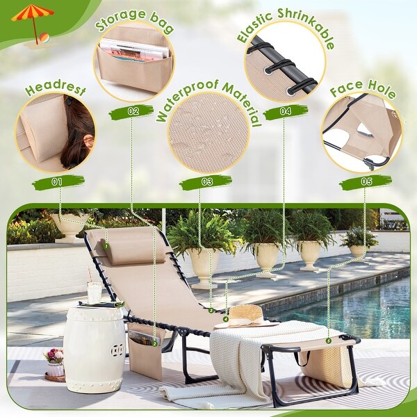 Homall Foldable with Facehole,Lounge Coffee Chair 12 Inch High 5Position Adjustable Patio Lounge Chair Beach Pool Coffee Chair