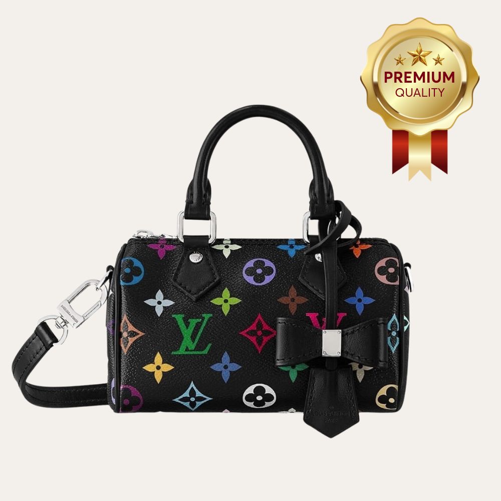 [Premium Quality] – Louis Vuitton X Takashi Murakami Nano Speedy Black Multicolored 6.3 Inches M13406