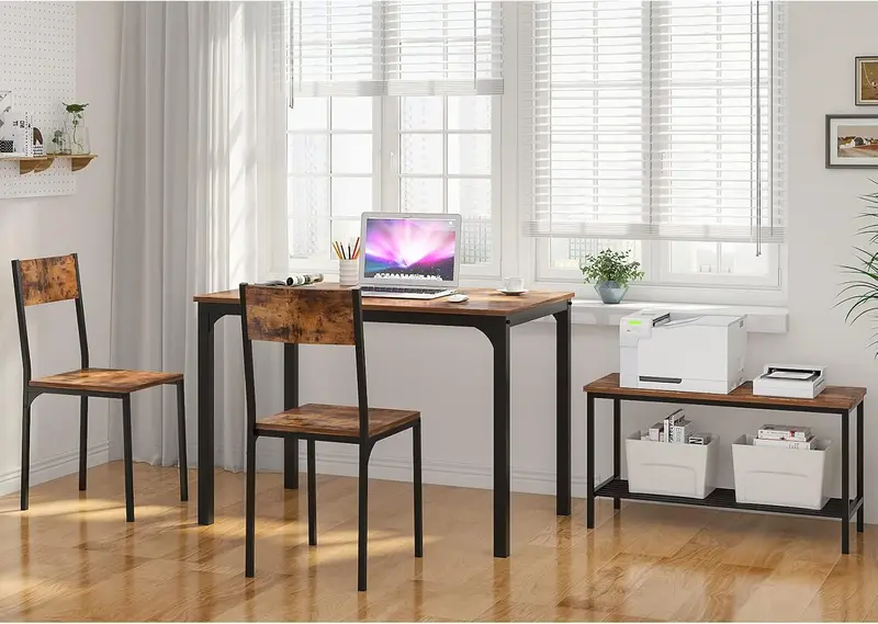 Rustic Brown Space-Saving Dining Set – Table, Two Chairs & Bench (4-Piece)