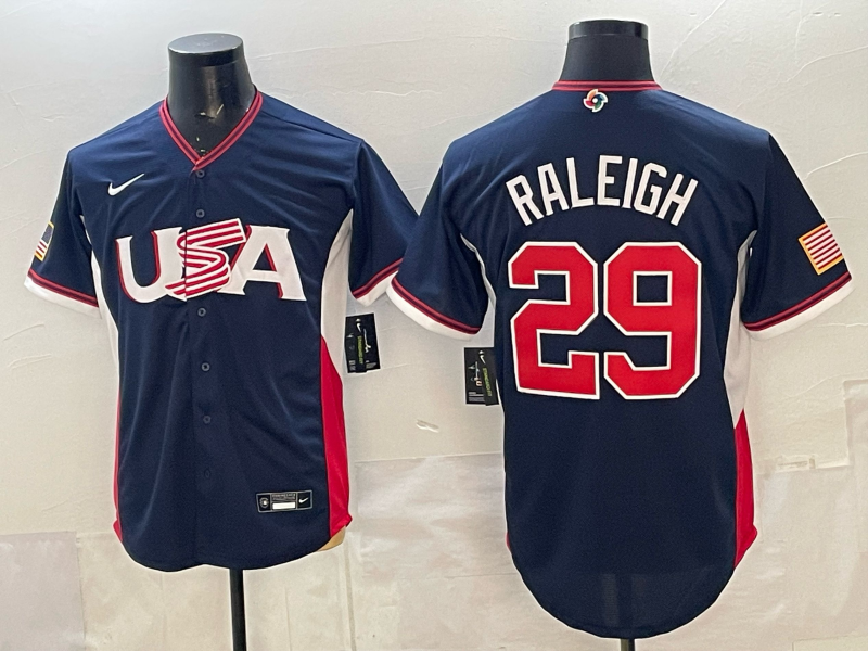 Men's USA Baseball Cal Raleigh #29 Navy 2026 World Baseball Classic Stadium Jersey