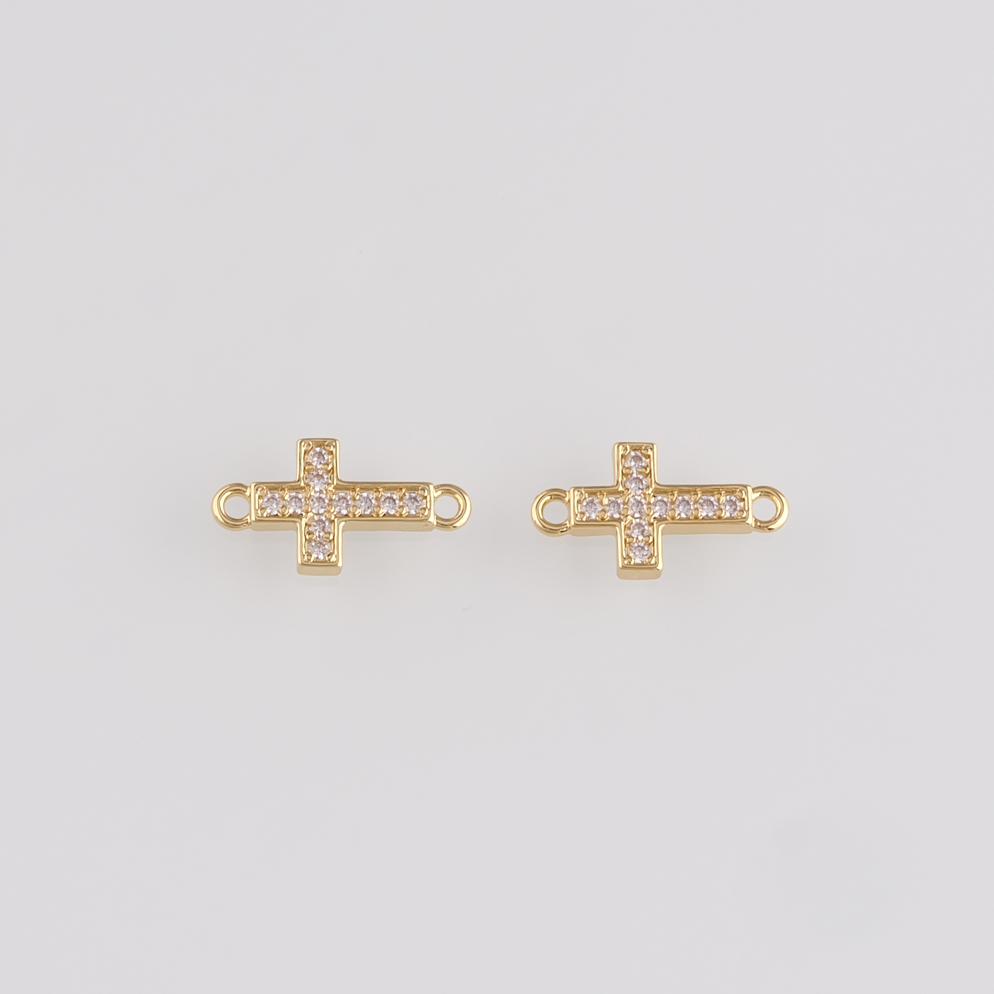 18K Gold Filled Cross Connector,CZ Micro Pave Religious Charm Necklace Bracelet for DIY Jewelry Making Supply