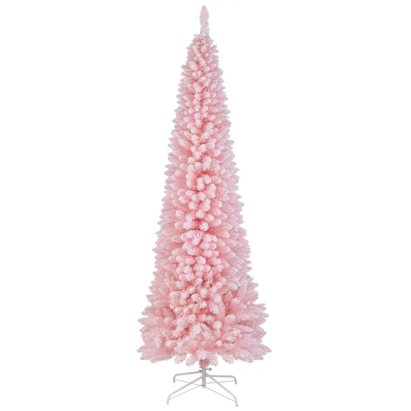 Slim Pre-Lit Pencil Christmas Tree Set – Available in 3′, 4′, and 5′ Heights with Snow-Flecked Foliage