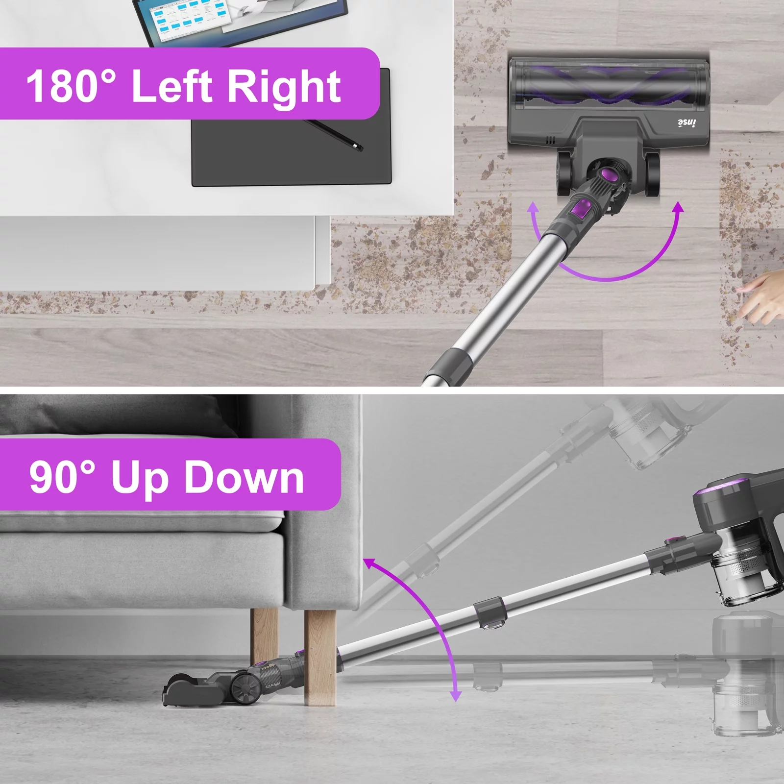 INSE N370 Cordless Vacuum Cleaner, 6 in 1 Ultra-Lightweight Stick Vacuum, 2200mAh Battery Up to 40mins Runtime, Powerful Handheld Vacuum for Hard Floor Carpet Pet Hair Home