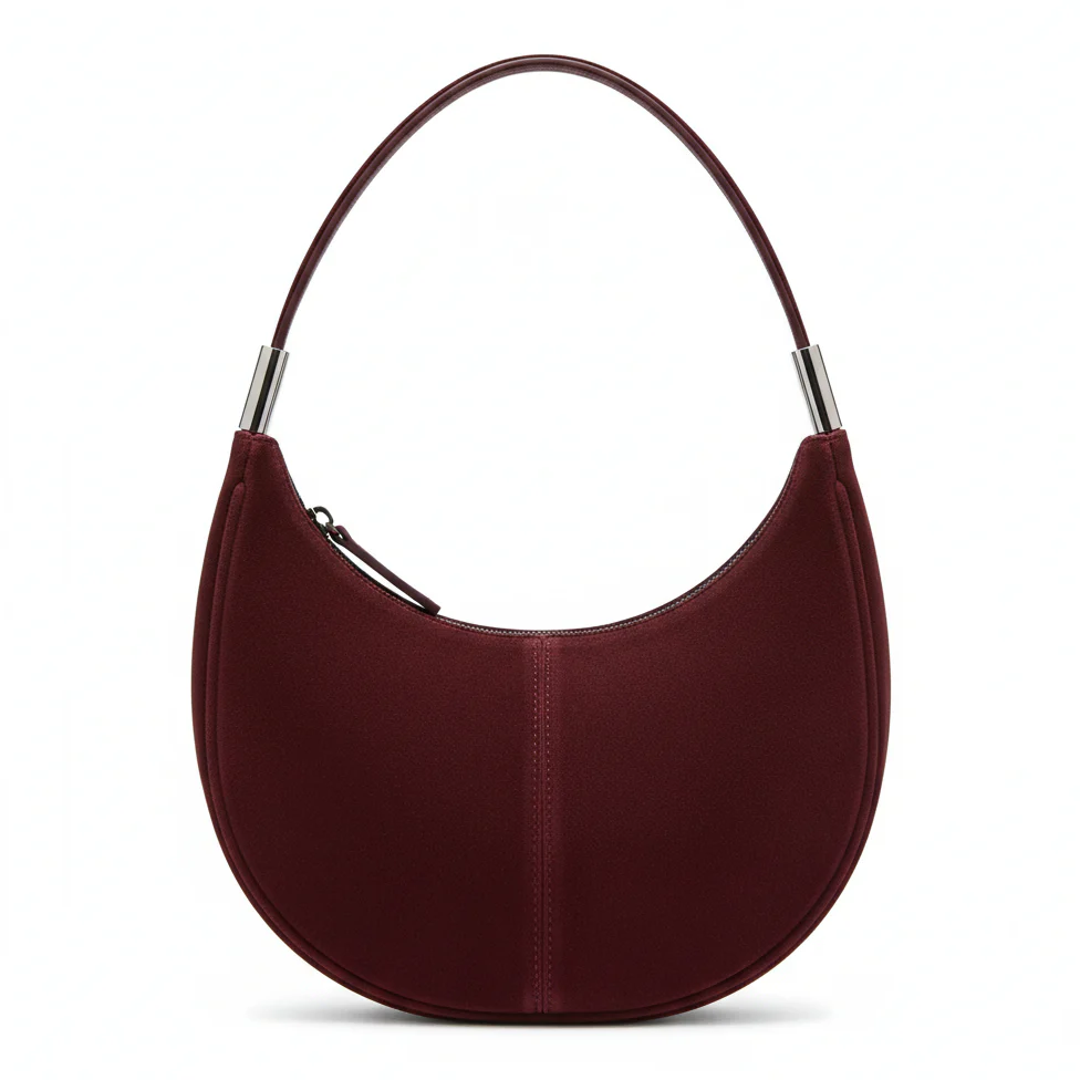 Oxblood Suede Crescent Bag