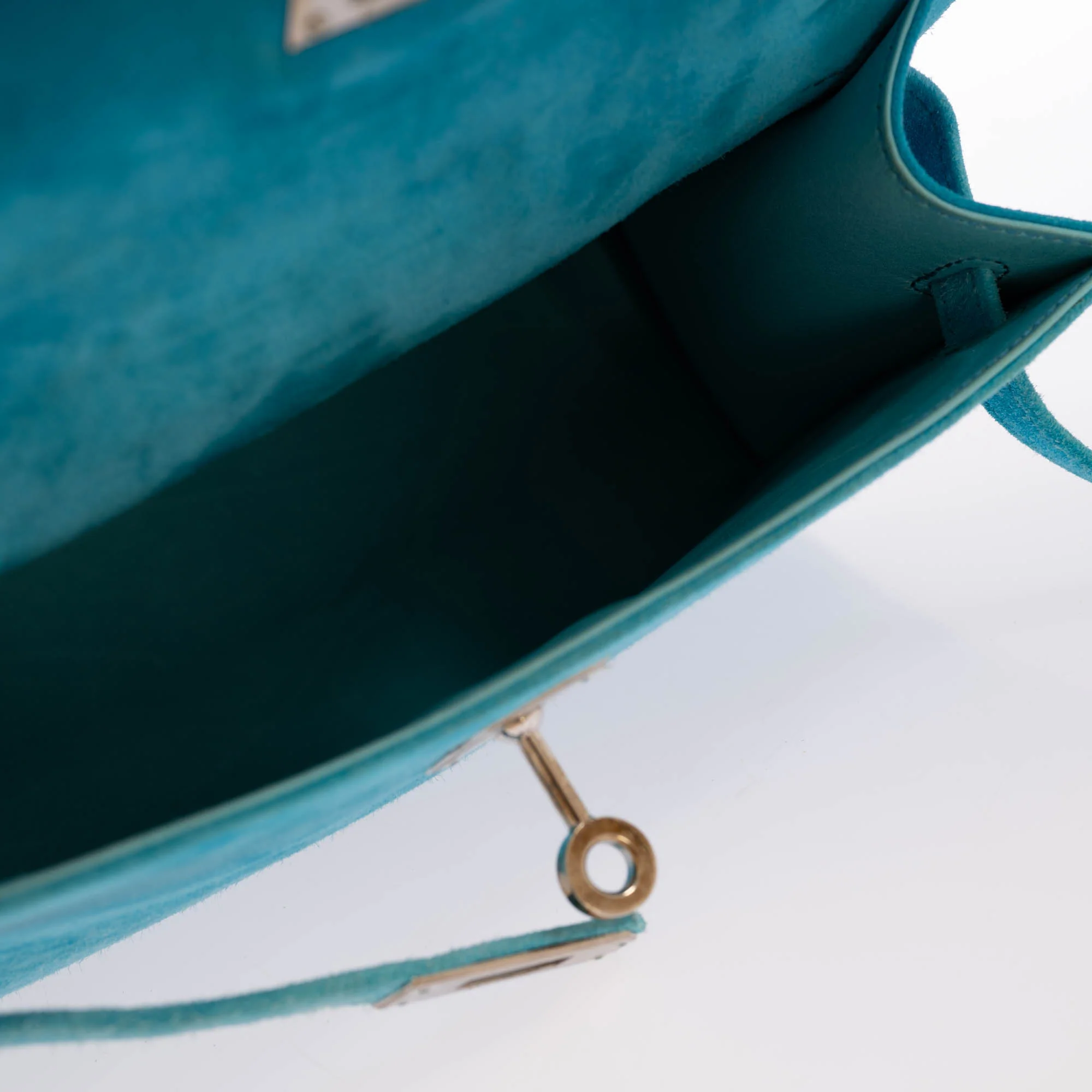 Hermès Kelly Pochette Turquoise Veau Doblis Suede Palladium Hardware