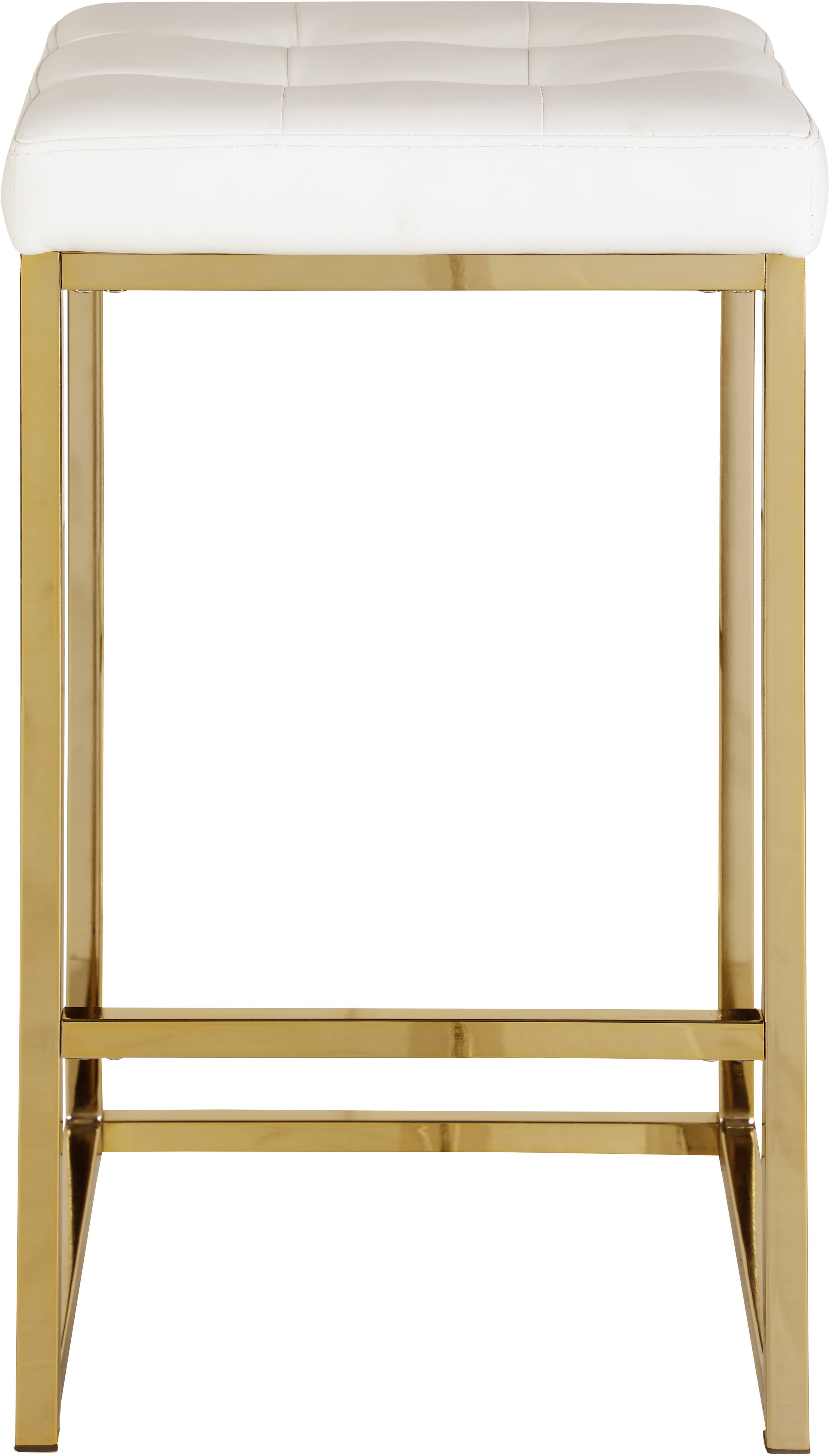 Meridian Nicola Counter Stool Tufted White Leather Gold (Set of 2)
