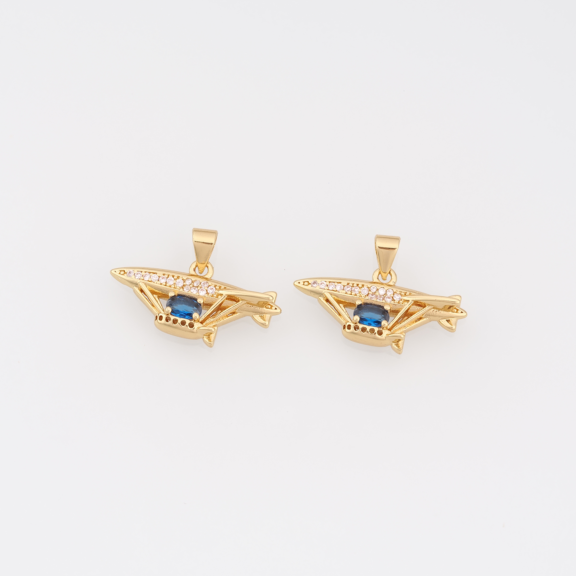 18K Gold Filled Airship Pendant,CZ Micro Pave Airship Charm Earrings Necklace for DIY Jewelry Making Supply