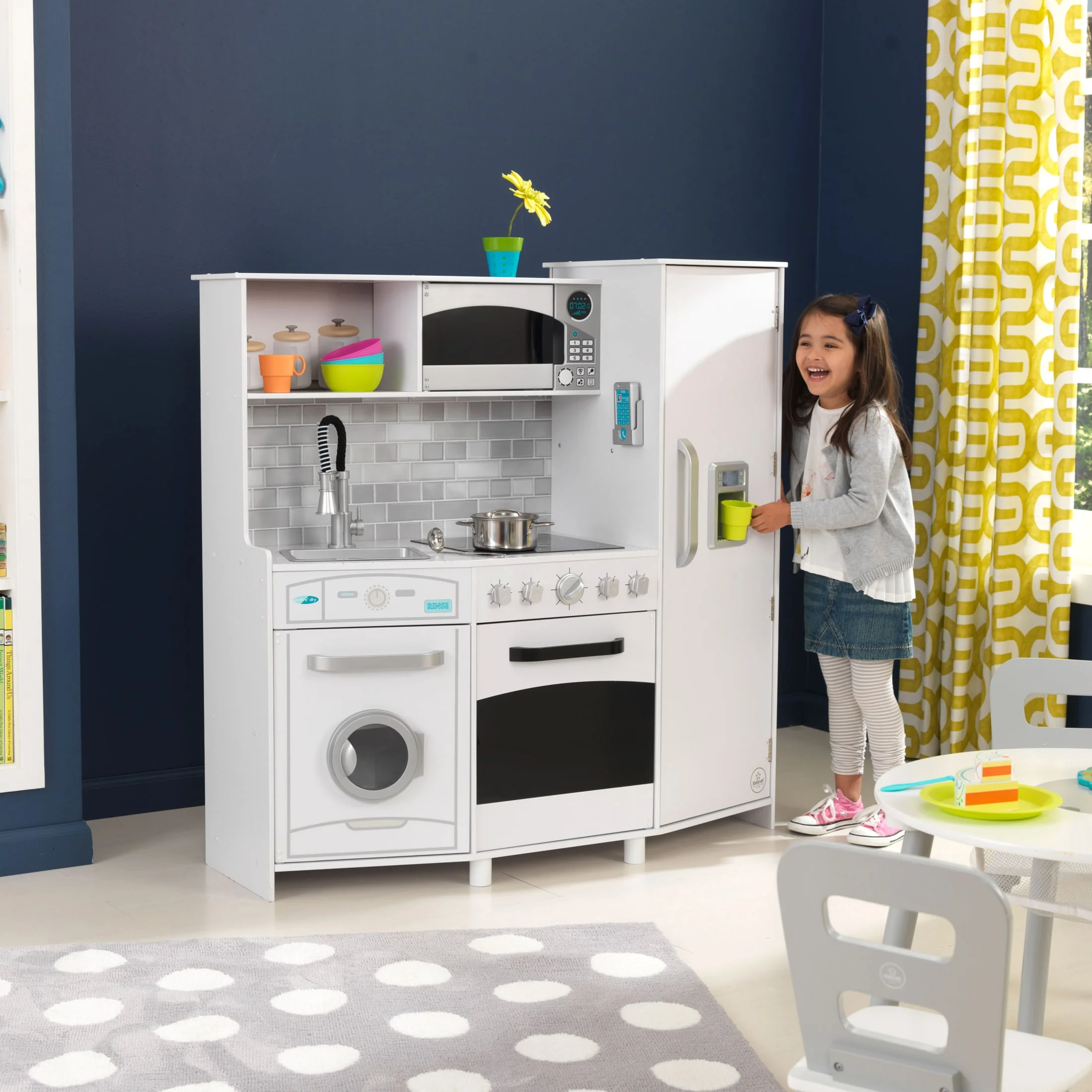 KidKraft Large Wooden Play Kitchen with Lights & Sounds, Icemaker, Play Phone - White
