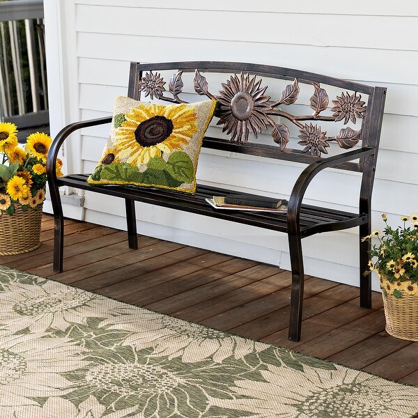 50 in. Sunflower Bronze Metal Outdoor Bench