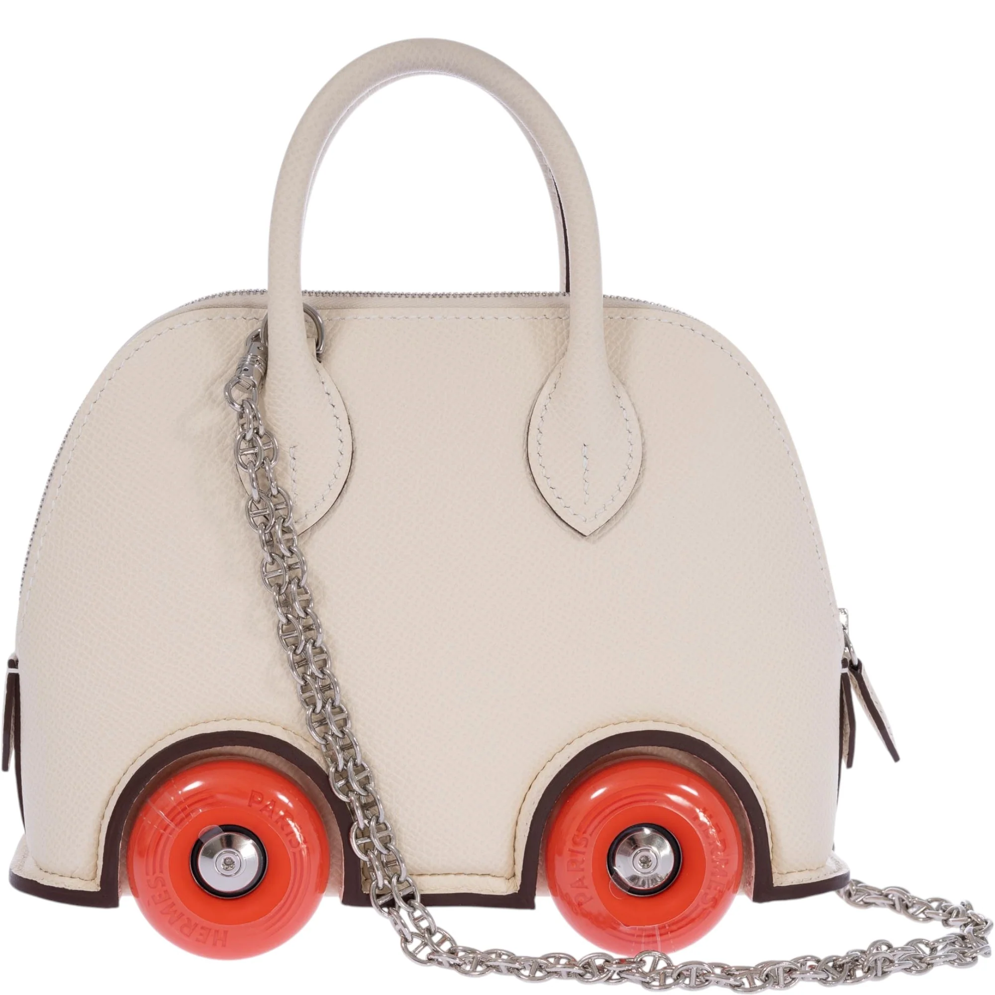 Hermès Mini Bolide 1923 On Wheels Craie Epsom Feu Wheels Palladium Hardware