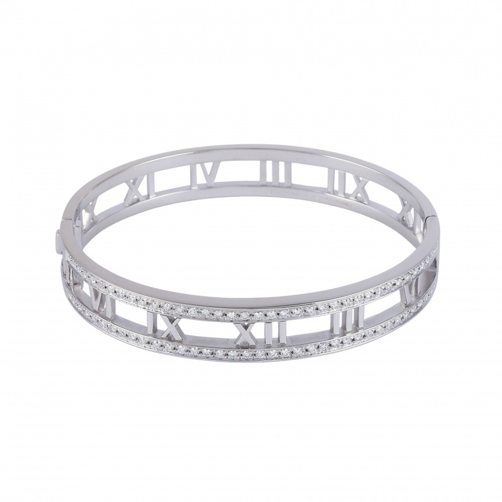 Tiffany & Co. Atlas Open Bracelet 18K White Gold Diamond