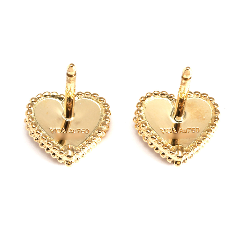 Van Cleef & Arpels Sweet Alhambra Heart Earrings 18K Yellow Gold Mother of Pearl