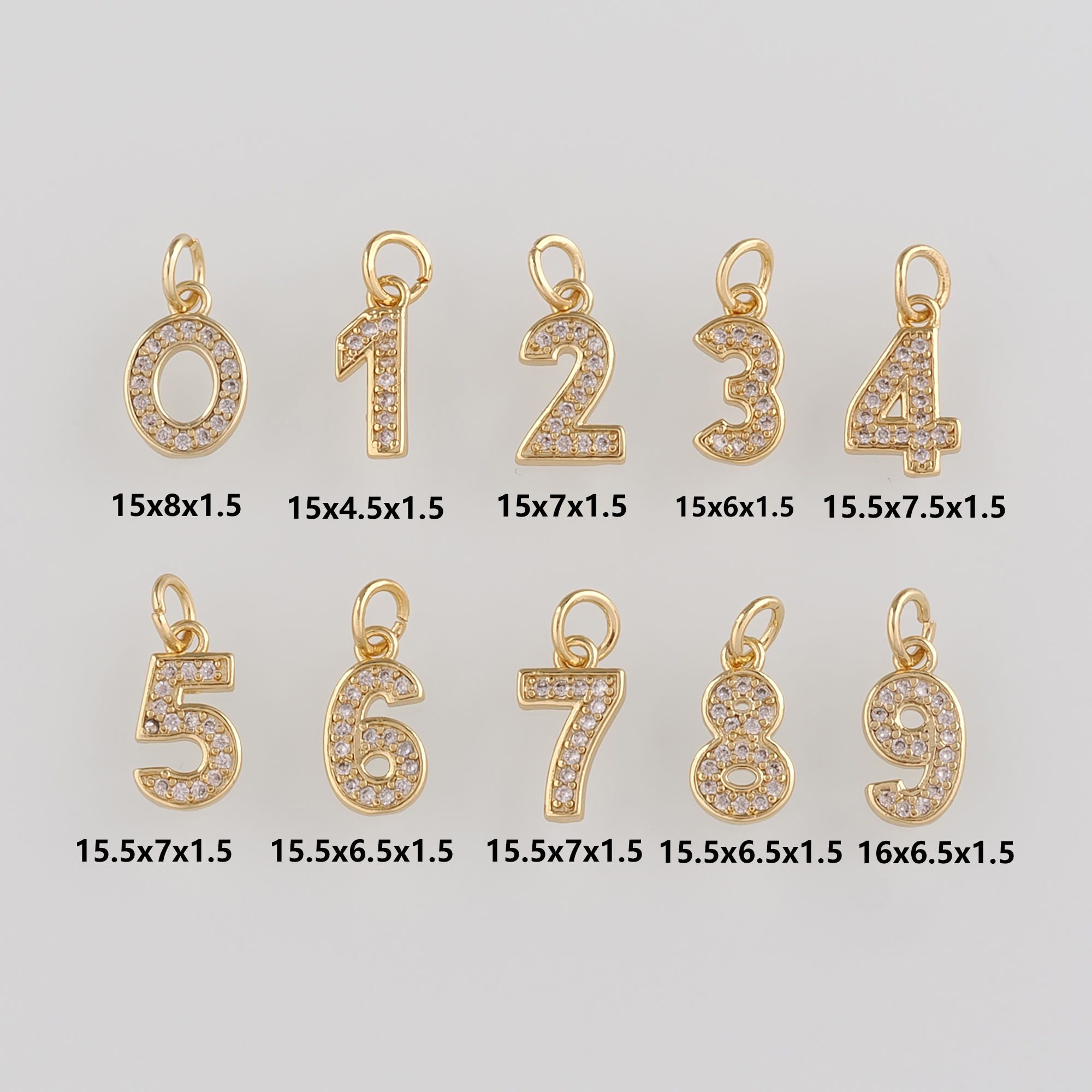 18K Gold Filled Number Pendant,CZ Micro Pave Number Charm Earrings Necklace for DIY Jewelry Making Supply