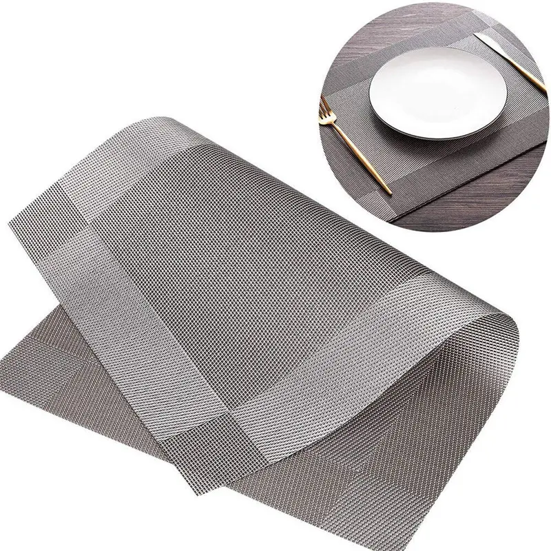Silver Gray Washable Rectangular Indoor Placemats for Protect Table Set of 4, Non-slip Table Mats