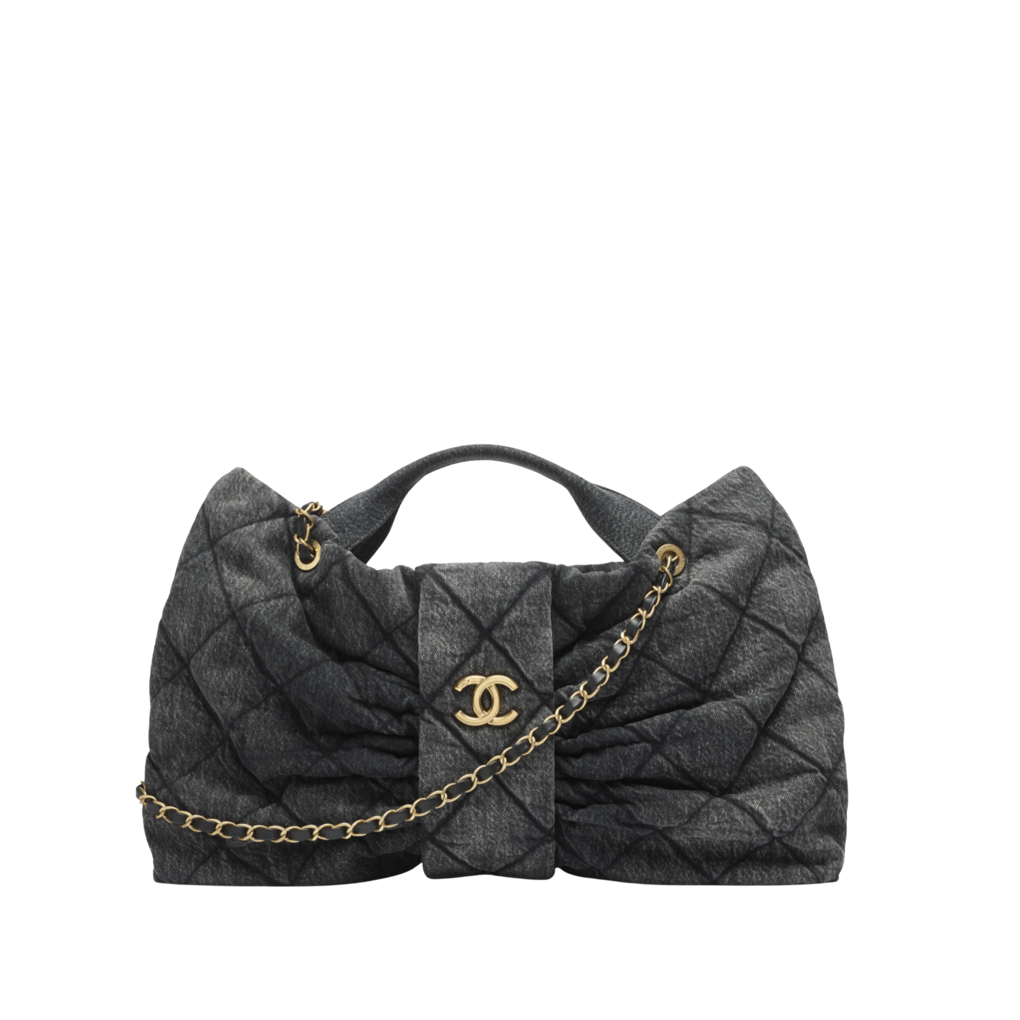 Chanel Grey Bow Pattern Chain Shoulder Bag